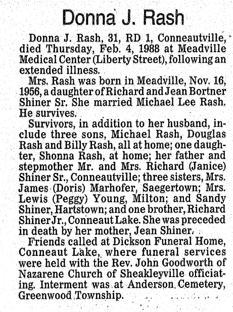 Donna J (Shiner) Rash obituary