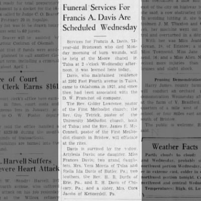 Francis Alexander Davis Funeral 1939