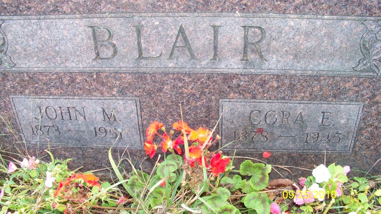Headstone: Blair - John M & Cora E