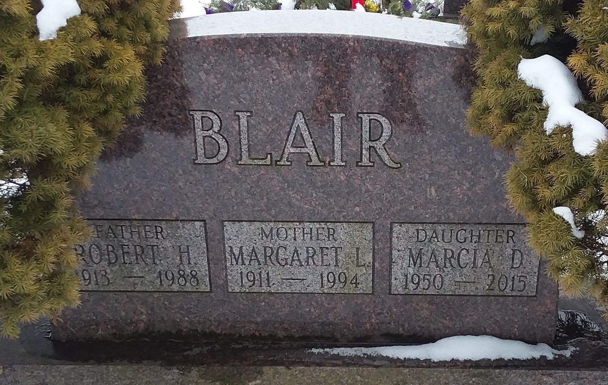 Headstone: Blair - Robert H. & Margaret L. & Marcia D.