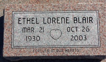 Headstone: Ethel Lorene Blair