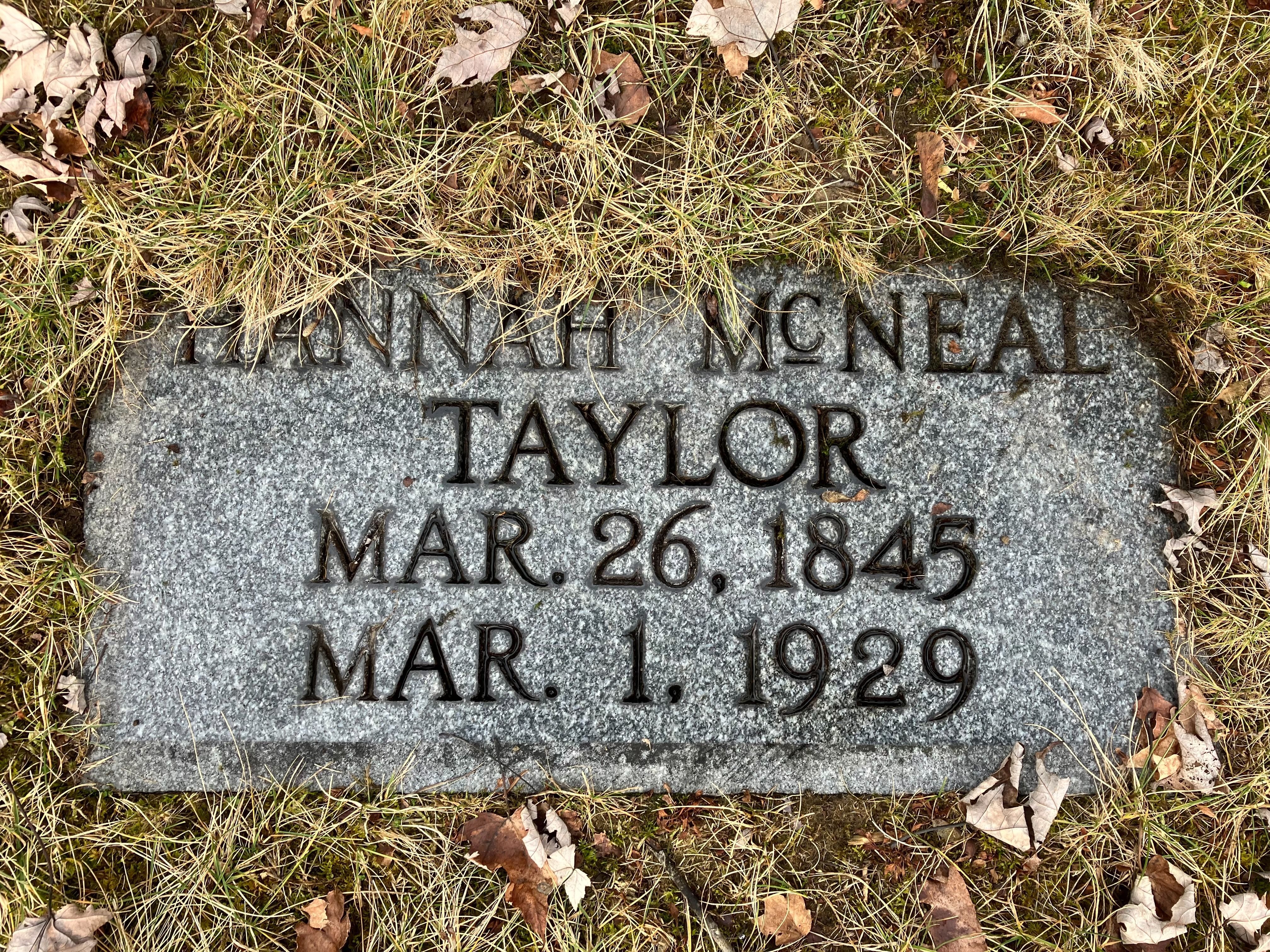Headstone: Hannah McNeal Taylor