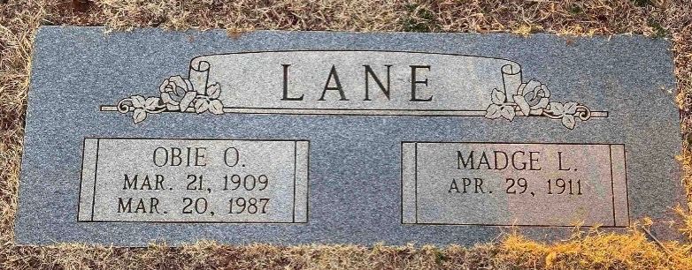 Headstone: Lane - Obie O & Madge L
