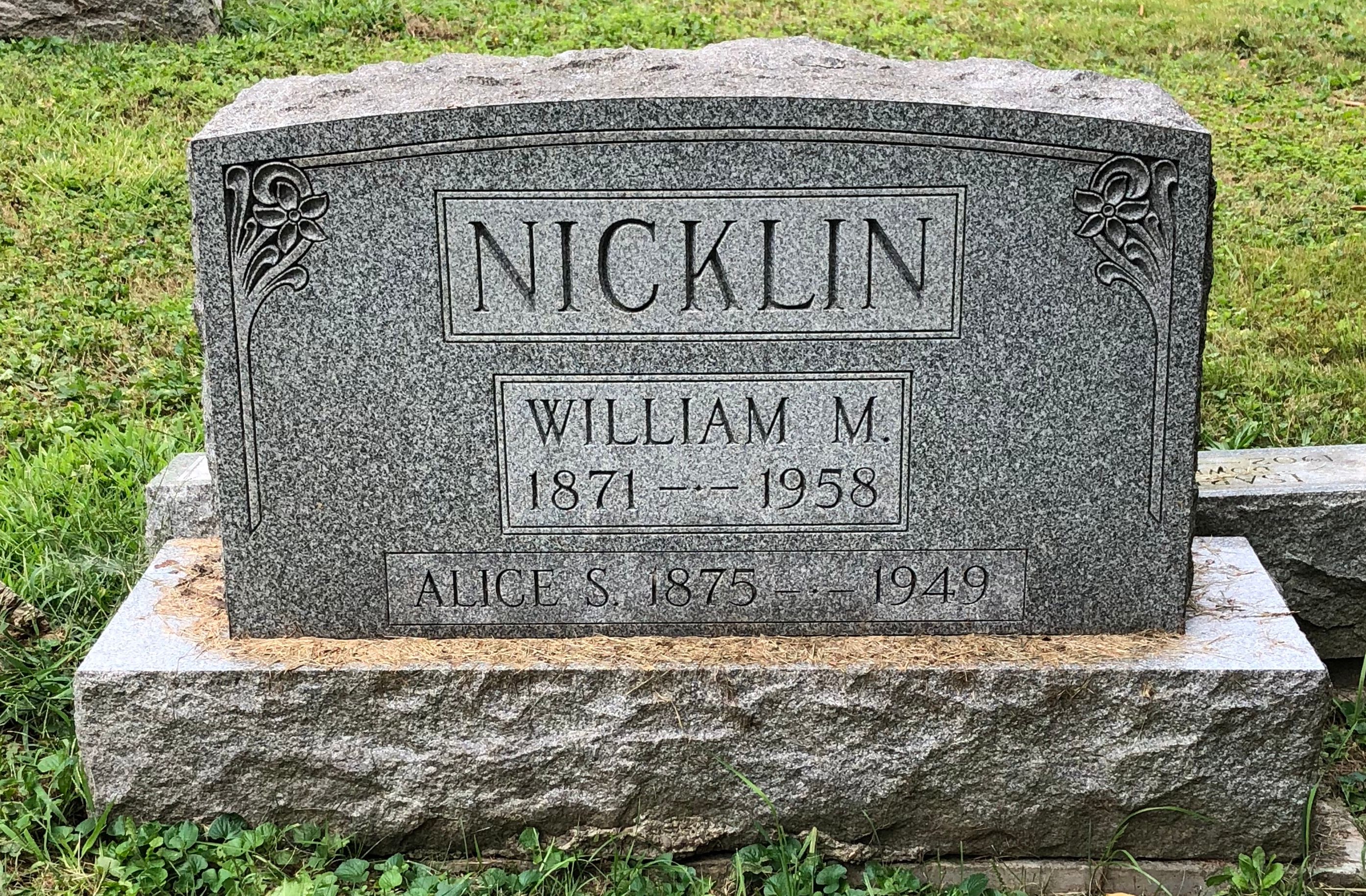 Headstone: Nicklin - William M & Alice S