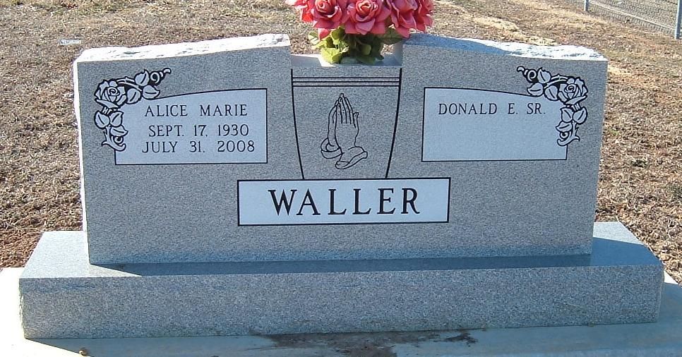 Headstone: Waller - Alice Marie & Donald E Sr