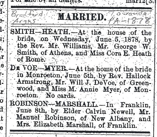 Manuel Robinson to Elizabeth Dodge Marshall marriage announcement