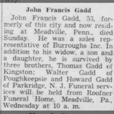 Obituary for John Francis Gadd (Aged 53)