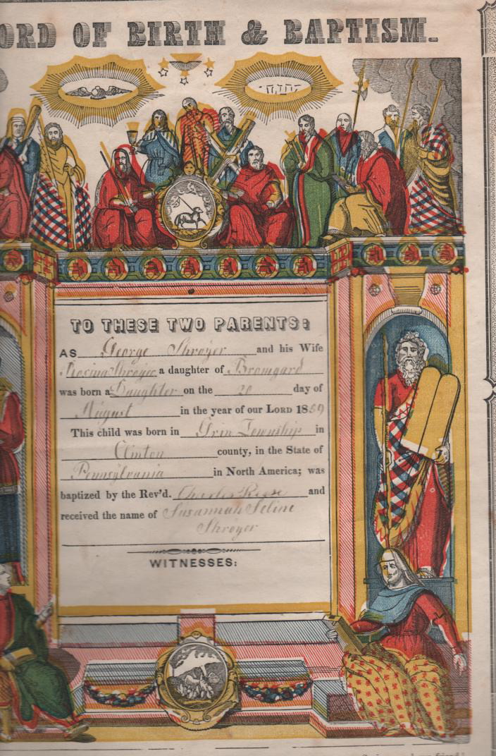 Susannah Seline Brungard's Birth & Baptismal Record