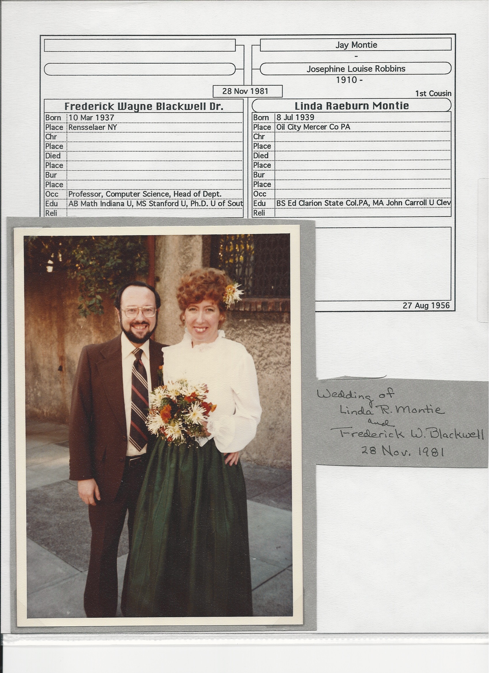 Wedding of Linda Montie and Frederick Blackwell